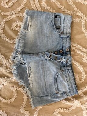 KanCan Light Blue Distressed High-Rise Denim Shorts